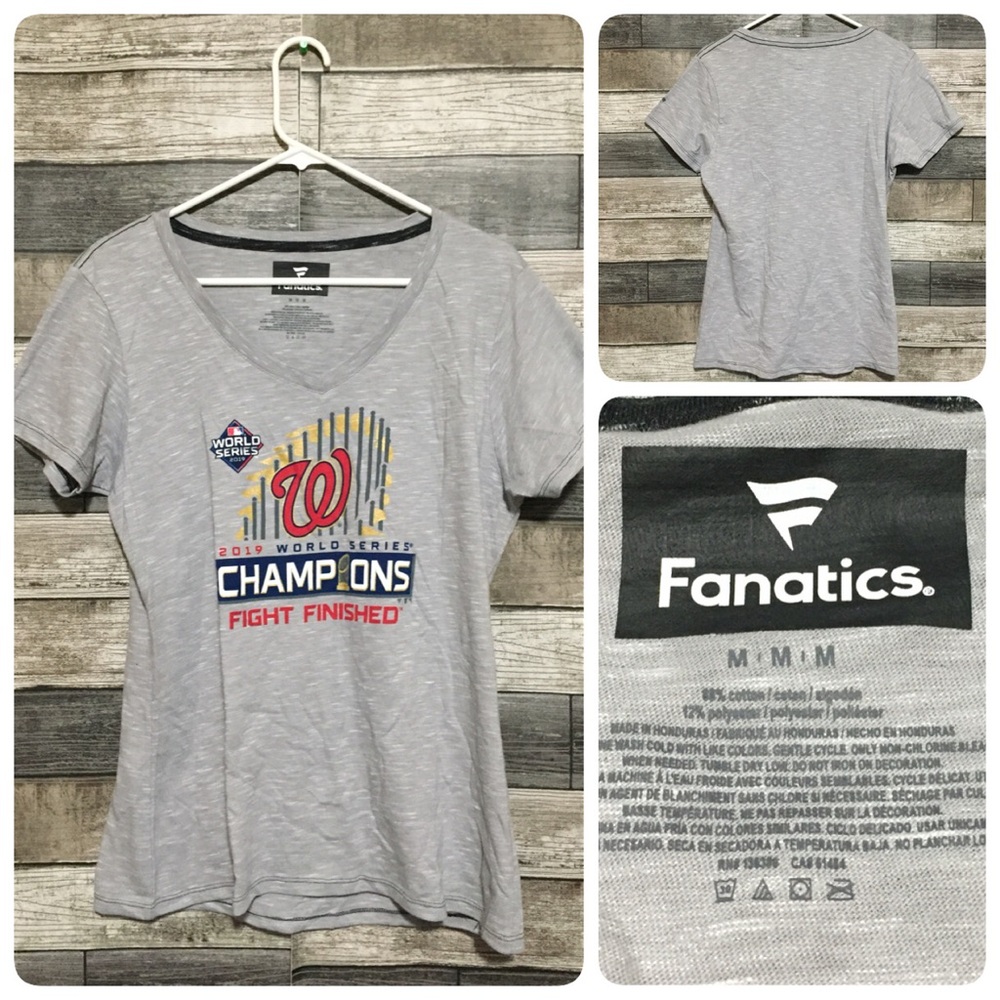 Fanatics Washington Nationals 2019 World Series T Shirt Women’s M Gray V-Neck